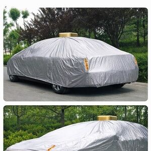 Silver Waterproof Full Car Cover with Reflective Accents
